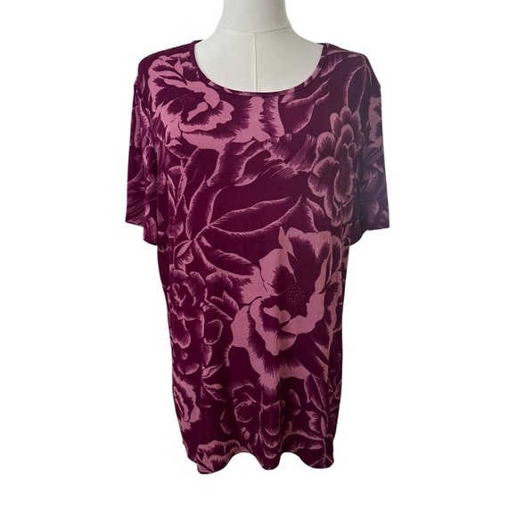 Jaclyn Smith Tops - Jaclyn Smith Women's XL Magenta Rose Floral Stretchy Curvy Work Casual Blouse